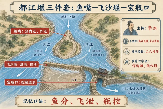 都江堰三件套：鱼嘴—飞沙堰—宝瓶口