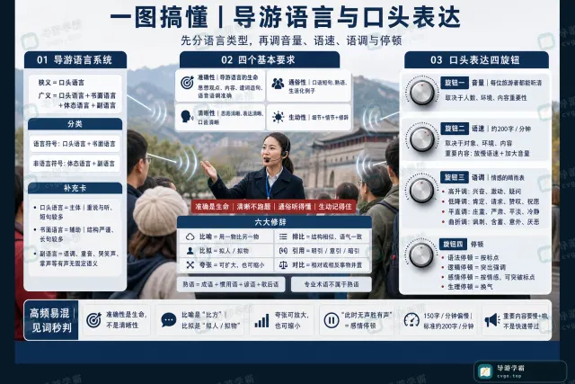 导游语言与口头表达：语言系统、四要求与表达控制