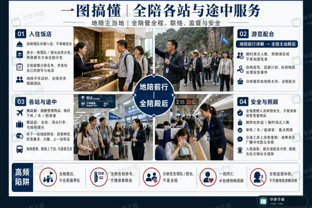 全陪各站与途中服务：全程协调、监督与安全